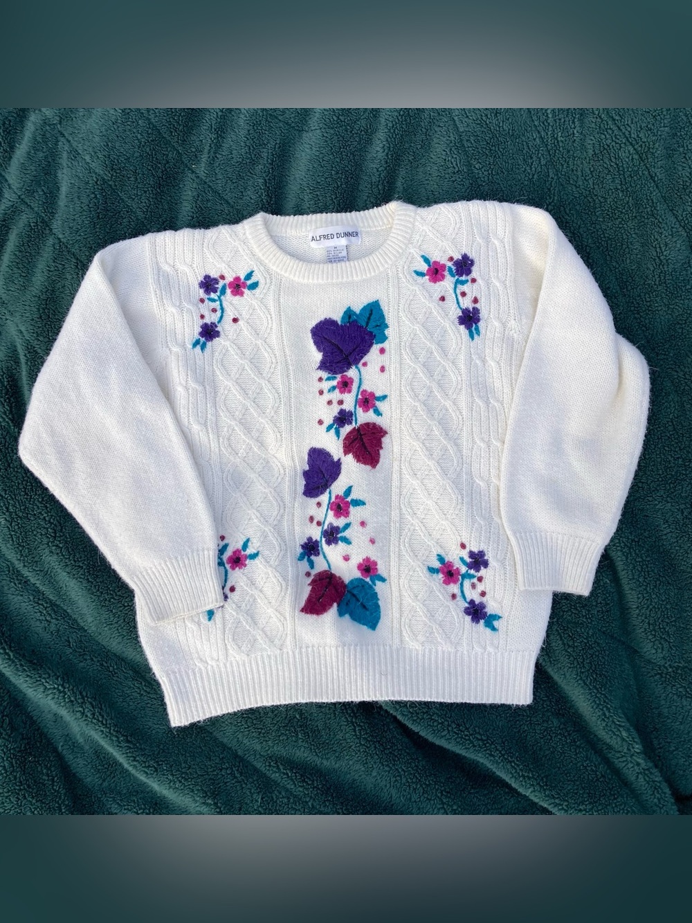 Vintage Alfred Dunner cream floral “grandma core” sweater sz M